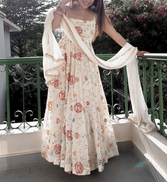 WEDDING WEAR HEAVY FAUX GEORGETTE THREAD WITH SEQUENCE ANARKALI SET
