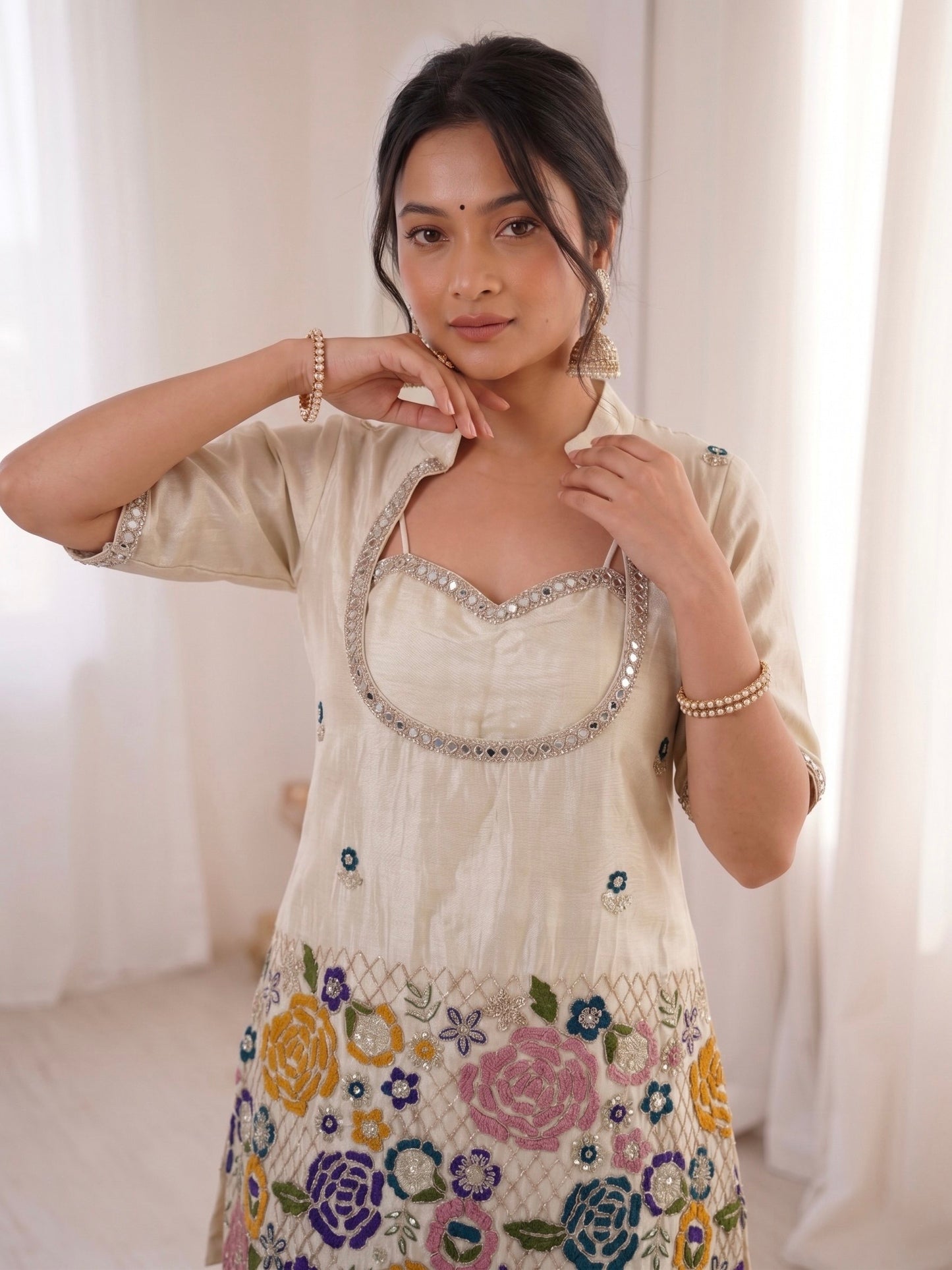 Premium Tissue Shimmer Silk Mirror Work Co-Ord Set