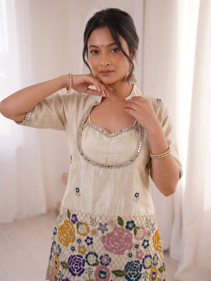 Premium Tissue Shimmer Silk Mirror Work Co-Ord Set