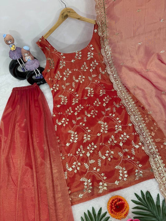 Heavy Jimy Silk Organza Embroidered 3-Piece Suit Set With Dupatta