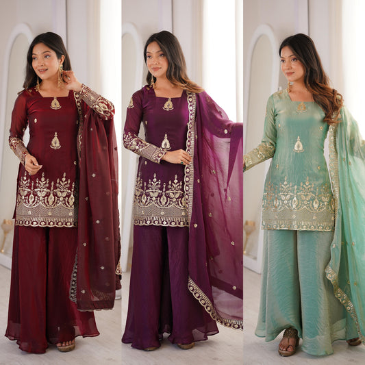 Fendy Silk corset back sharara set