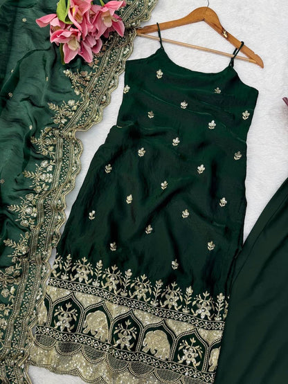 Premium Fendy Silk Thread & Sequence Work Anarkali Set With Dupatta
