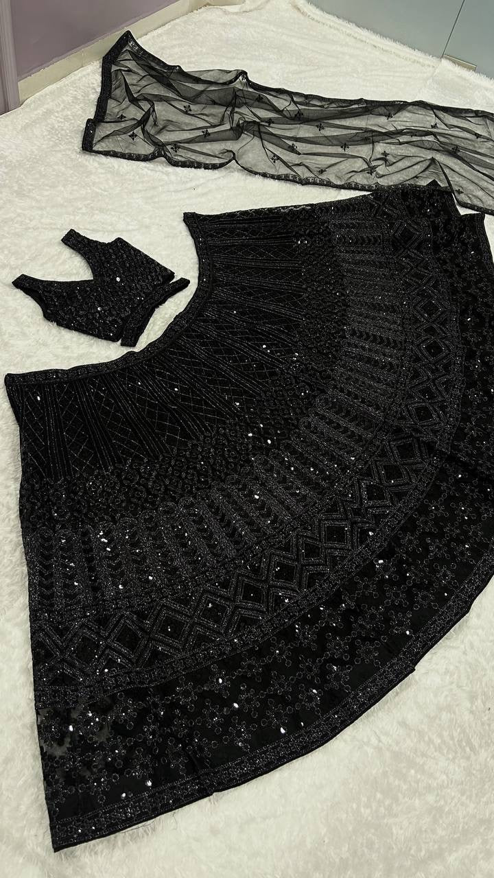 Midnight Royale Net Lehenga Set