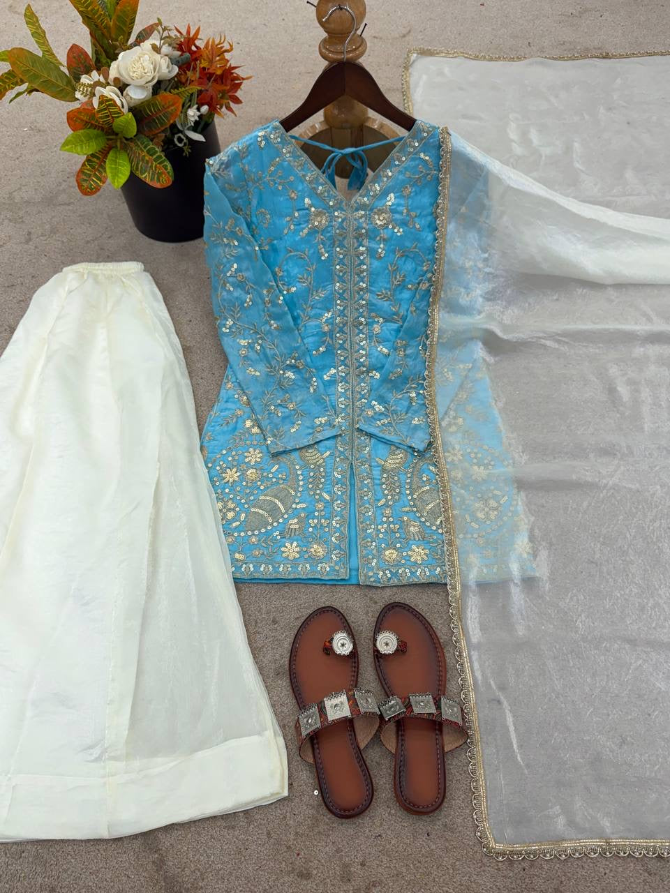 Heavy Fendy Silk Top Plazzo & Dupatta Set