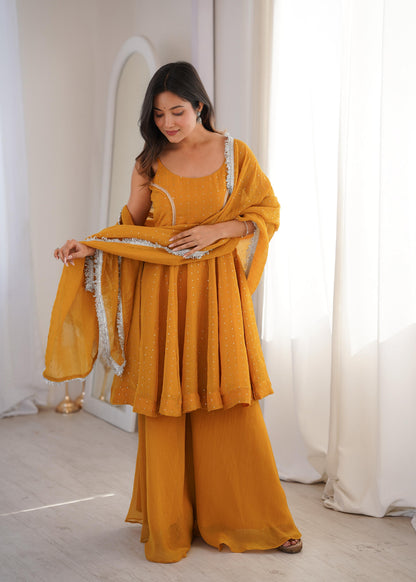 Crunchy Silk Top Plazzo Set