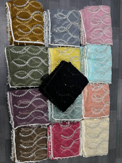 Designer Handwork Net Saree With Beads, Sequence & Pearl Embroidery