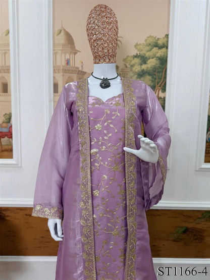 Premium Jimmy Silk Embroidered Kurti Palazzo Set With Koti