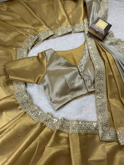 WEDDING WEAR HALF-HALF TISSUE SILK RICH HANDCRAFTED BORDER SAREE