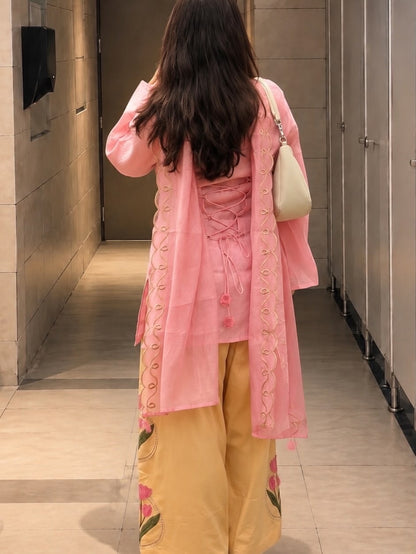 Designer Party Wear Top With Farshi Salwar Set