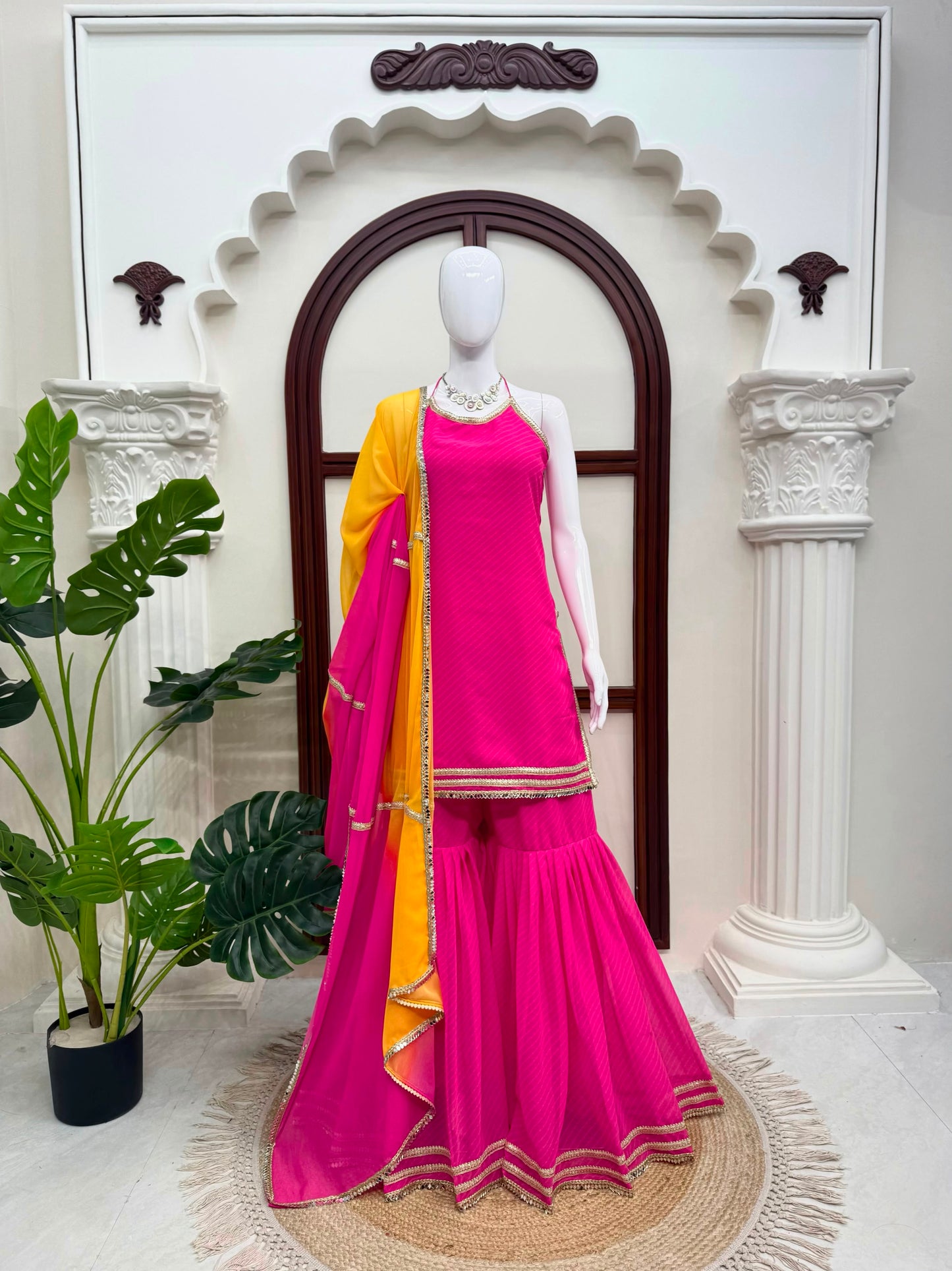Designer Faux Georgette Digital Print Mirror Work Sharara Set With Dupatta