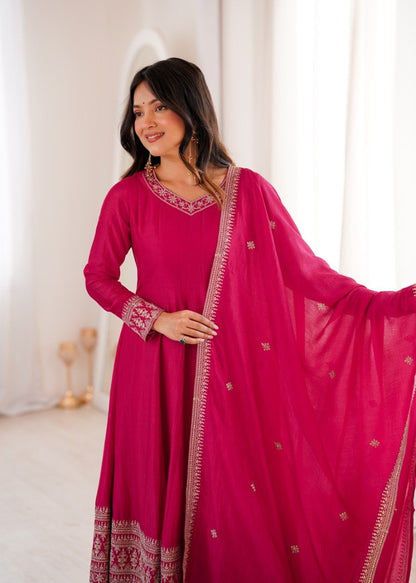 Blooming Vichitra Silk Anarkali, Pant & Dupatta Set