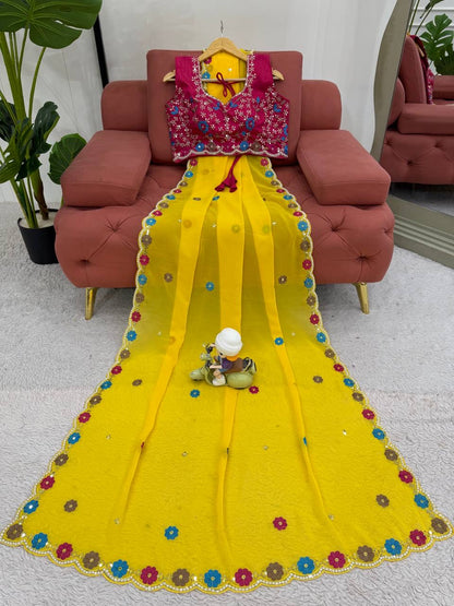 Wedding Wear Beautiful Stunning Faux Georgette Sequnce Work Saree