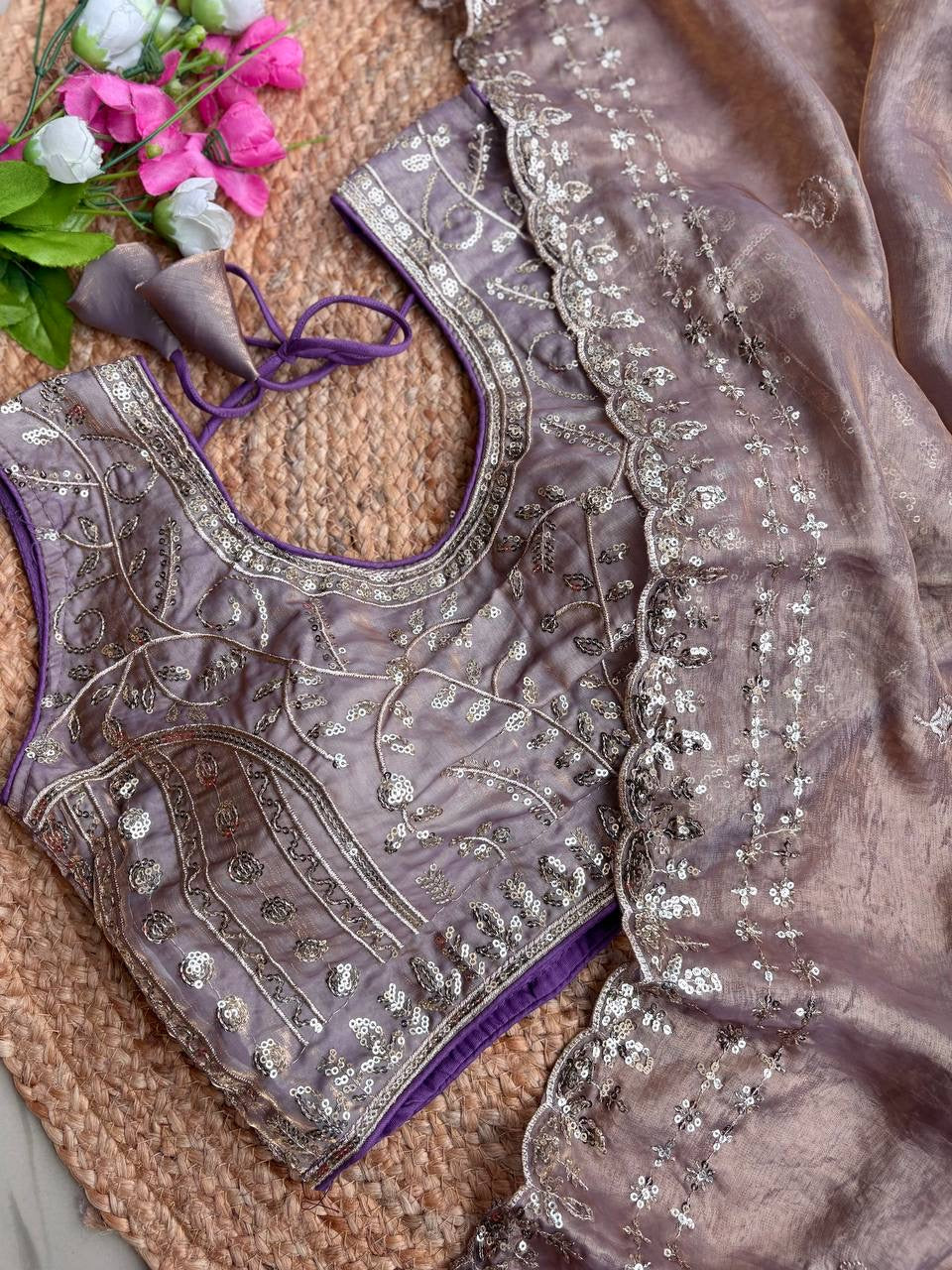 Beautiful Sequence work  Soft Fandy Silk  along with Full Stitched Blouse