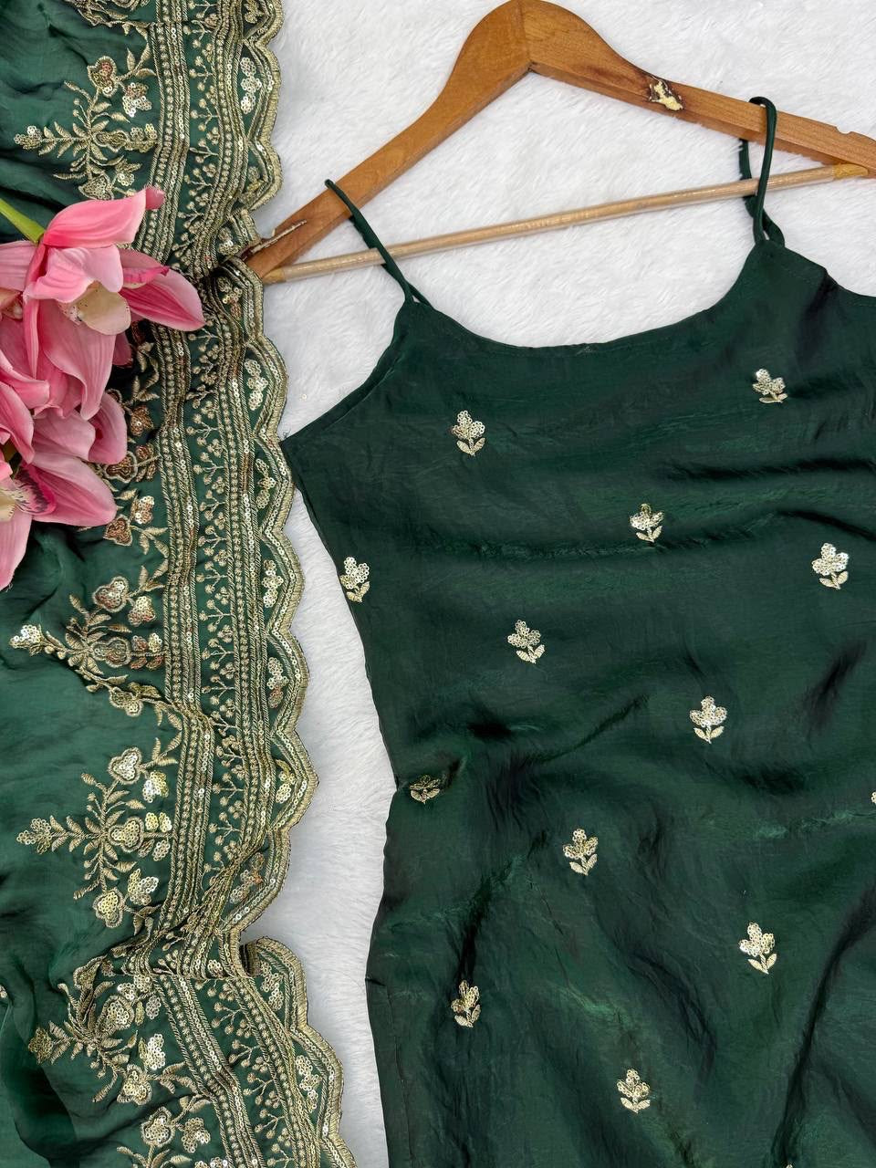 Premium Fendy Silk Thread & Sequence Work Anarkali Set With Dupatta