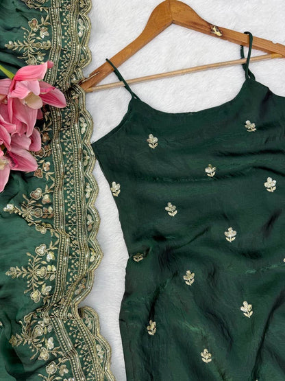 Premium Fendy Silk Thread & Sequence Work Anarkali Set With Dupatta