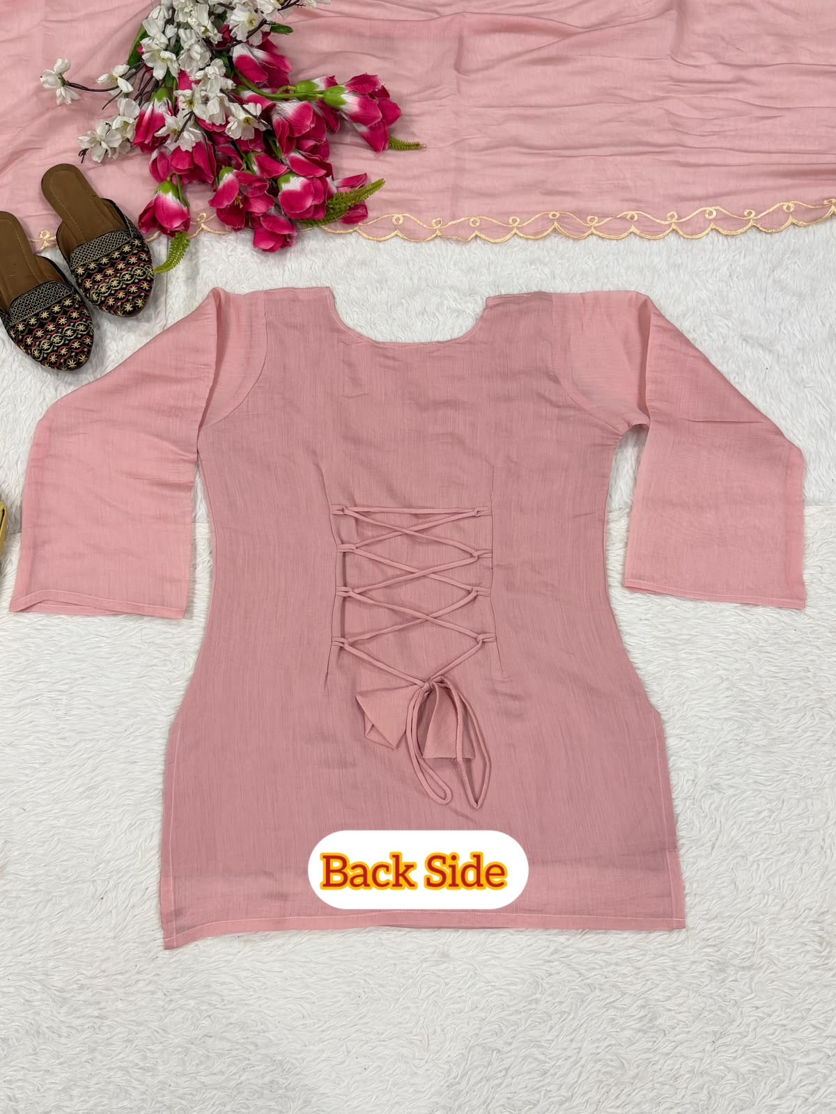 Designer Party Wear Top With Farshi Salwar Set