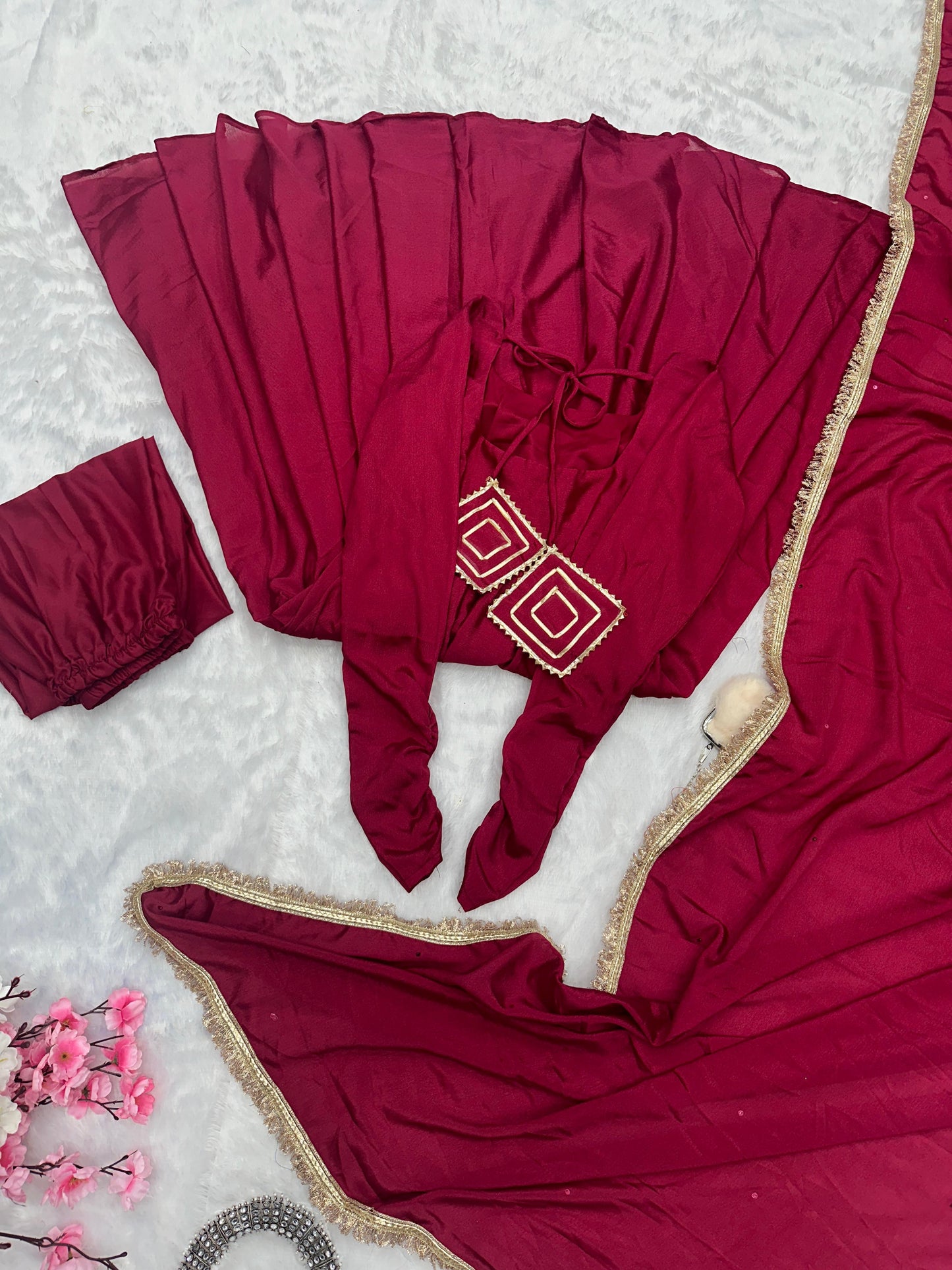 Chinon Silk Anarkali, Pant & Dupatta Set