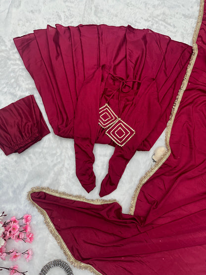 Chinon Silk Anarkali, Pant & Dupatta Set