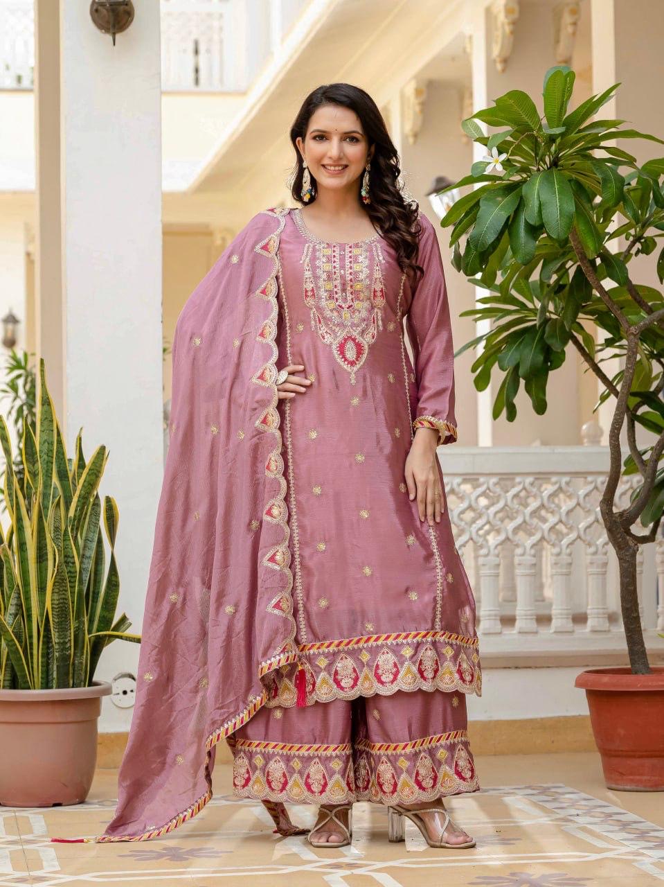 Kurti & Plazzo Set With Dupatta