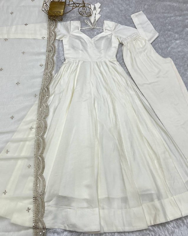 Pure Roman Silk Chanderi Anarkali Set