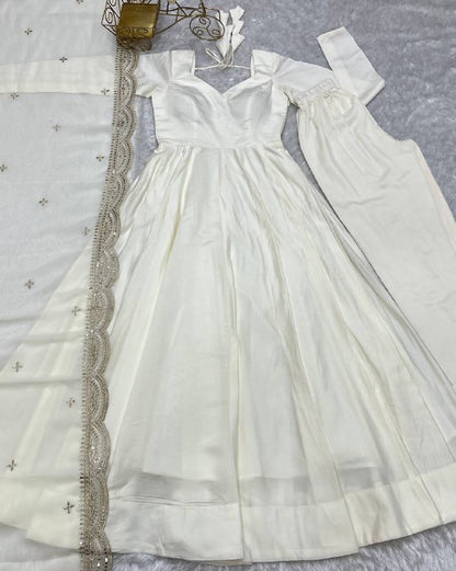 Pure Roman Silk Chanderi Anarkali Set