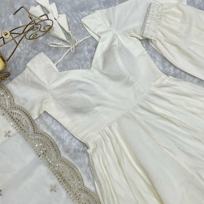 Pure Roman Silk Chanderi Anarkali Set