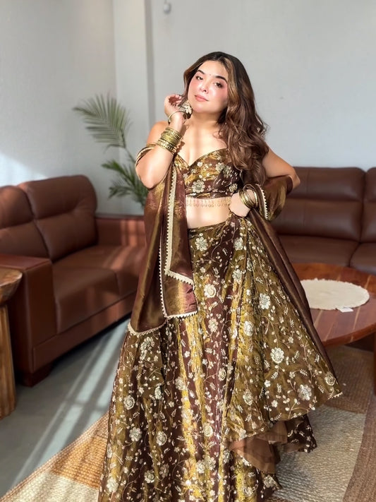 Embroidered Sequence Lehenga Collection  With Three Piece Set