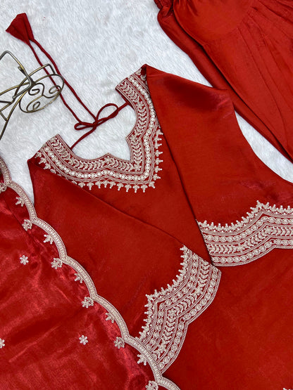 Glass Roman Silk Top, Farshi Salwar & Dupatta Set
