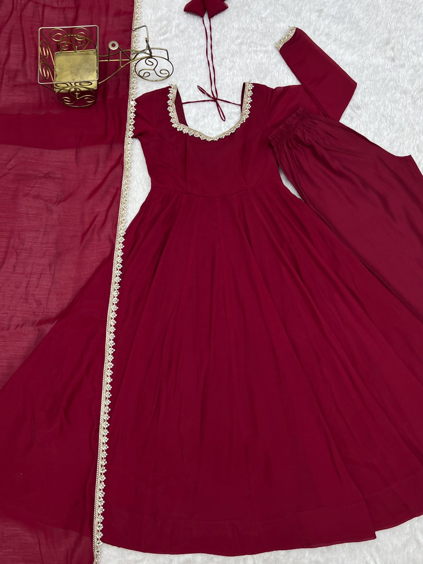Premium Pure Mal Chanderi Fully Flared Anarkali Set With Dupatta And Pant