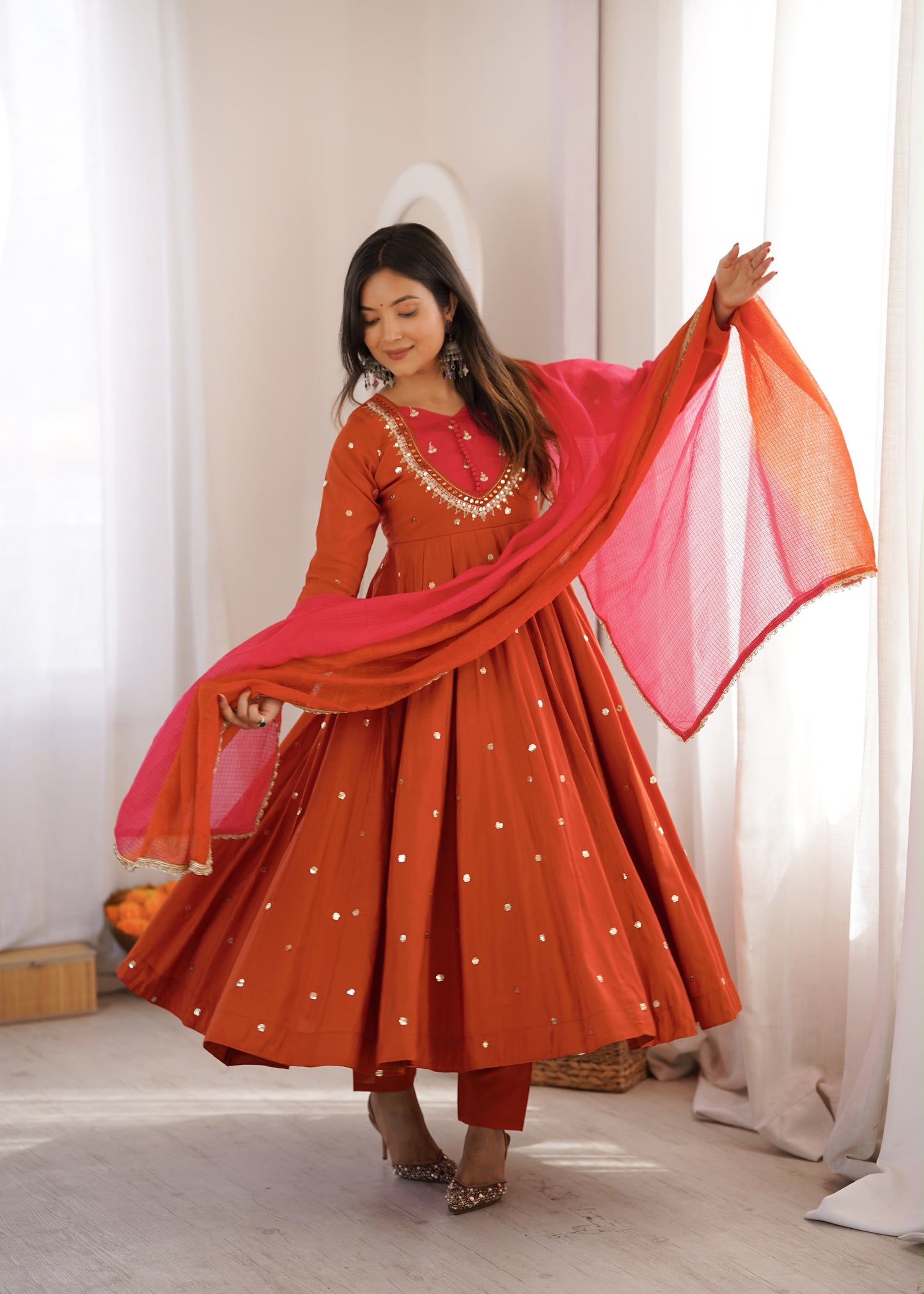 Roman Silk Anarkali, Bottom & Dupatta Set