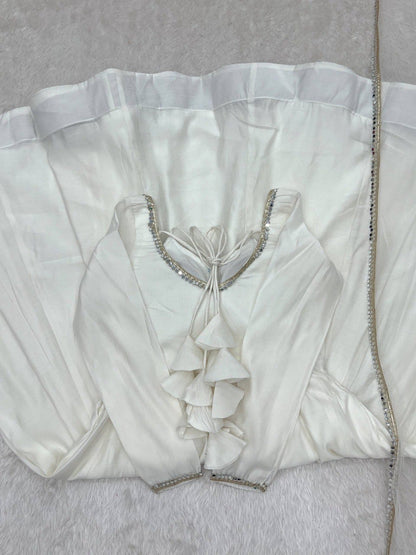 Roman Silk Chanderi Anarkali, Pant & Dupatta Set