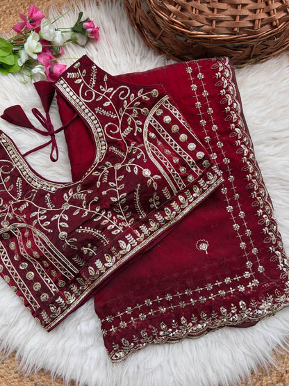 Beautiful Sequence work  Soft Fandy Silk  along with Full Stitched Blouse