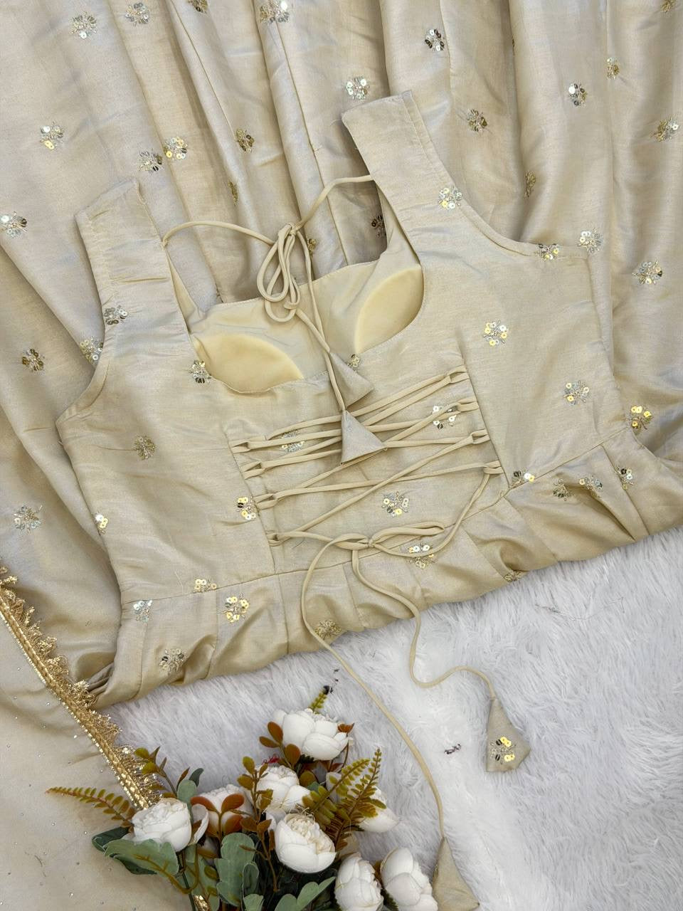 Cosmos Gold With Embroidery Work Gown