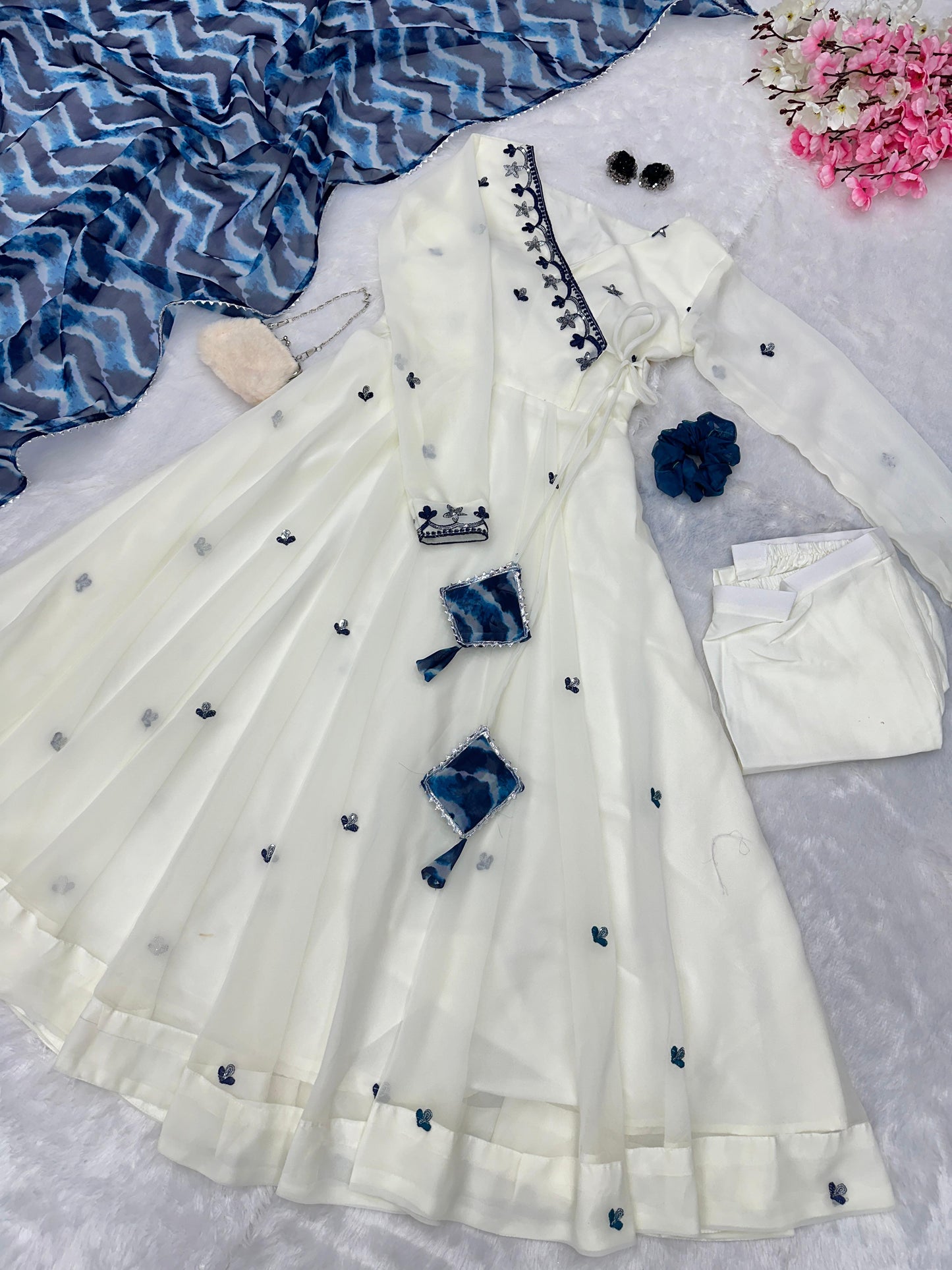 Premium Embroidered Butta Anarkali Suit Set With Printed Georgette Dupatta