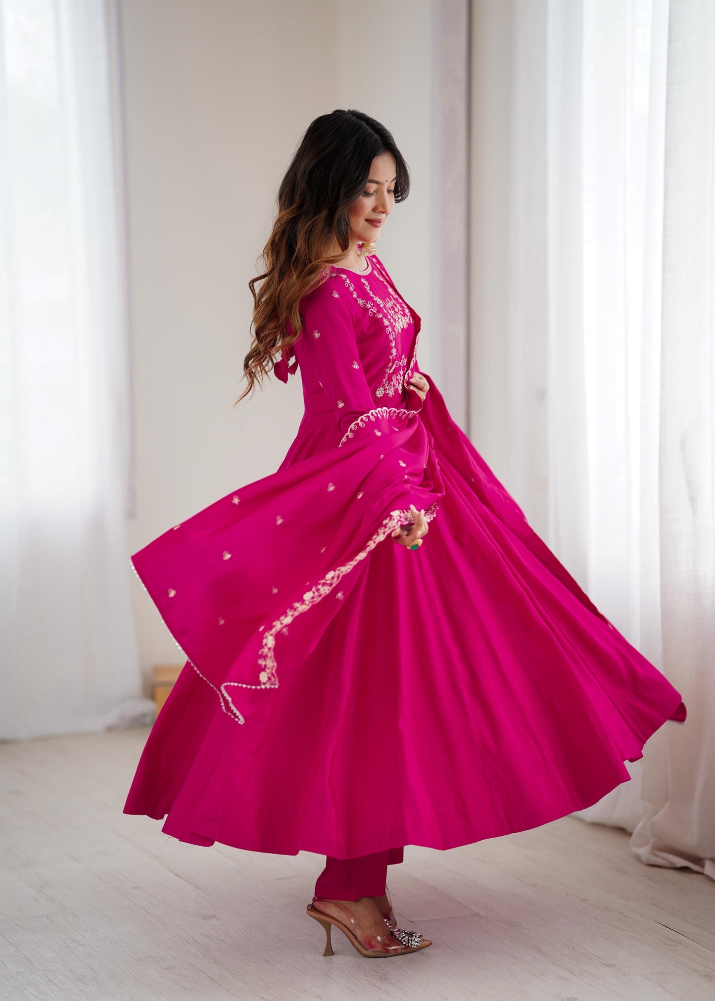 Premium Roman Chanderi Silk Anarkali Set
