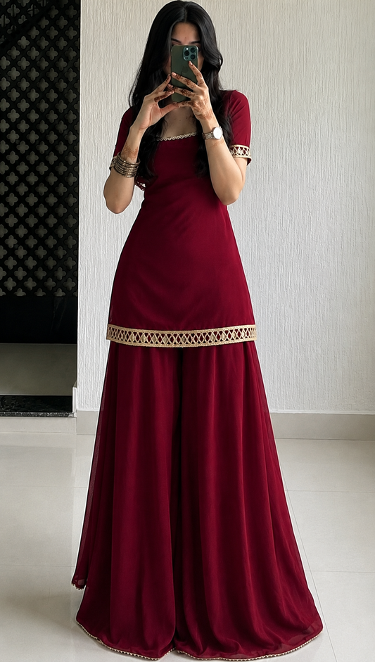 Red Sharara Set
