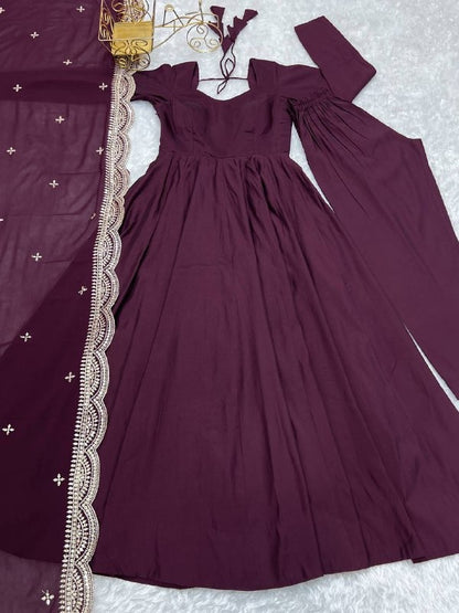 Pure Roman Silk Chanderi Anarkali Set