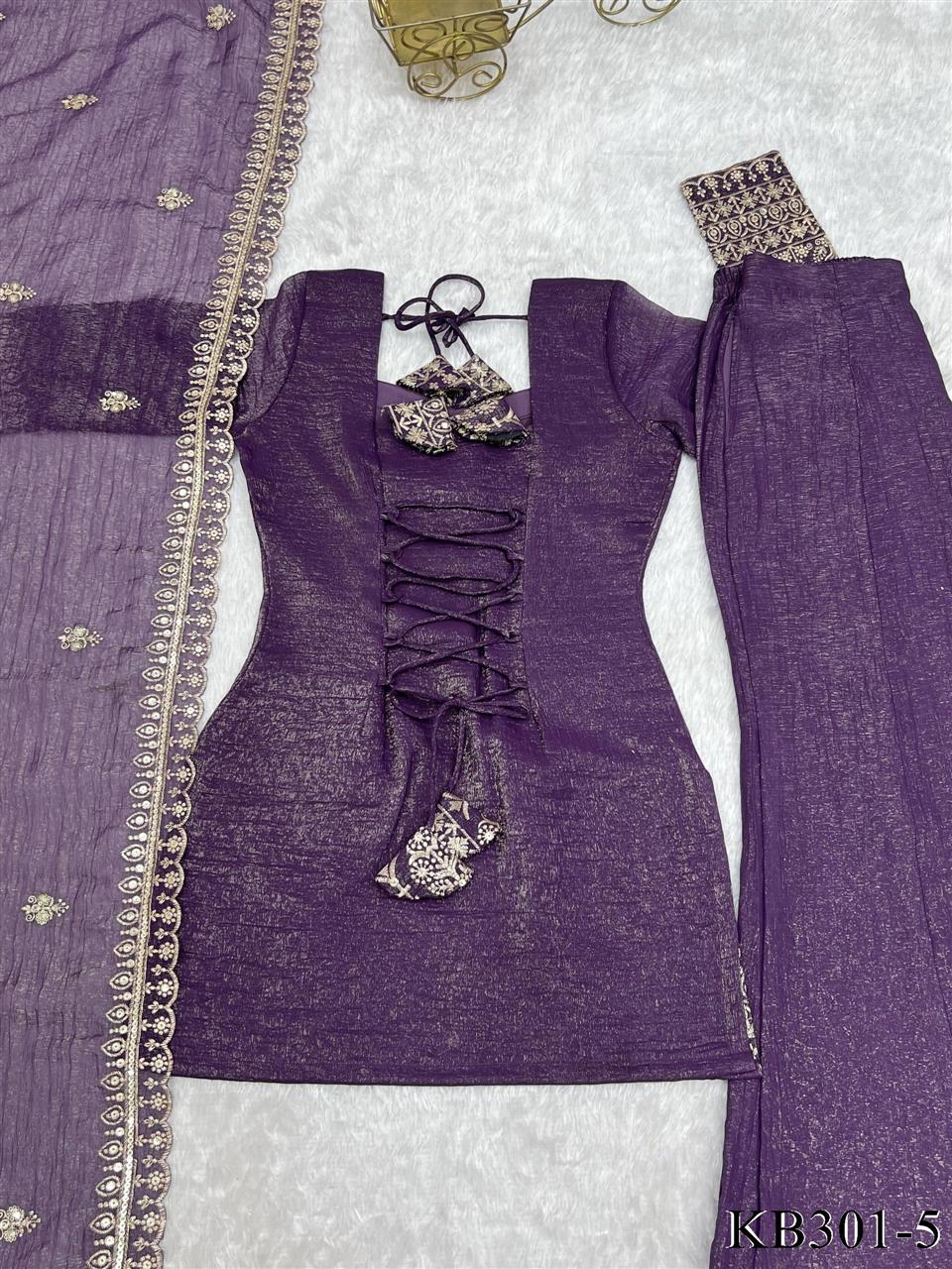 Premium Crunchy Silk Embroidered Bell Bottom Suit Set With Dupatta