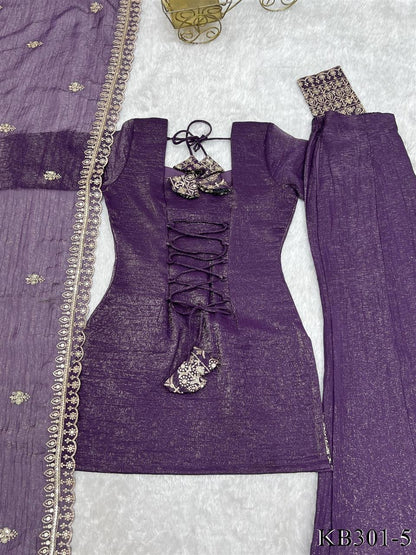 Premium Crunchy Silk Embroidered Bell Bottom Suit Set With Dupatta
