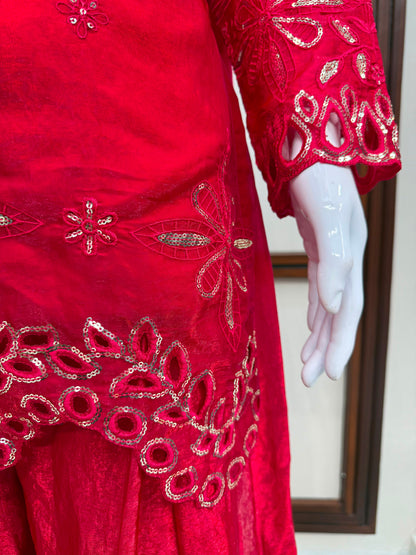 Premium Fendy Silk Thread & Sequence Palazzo Set With Dupatta
