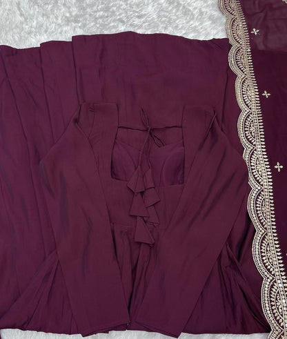 Pure Roman Silk Chanderi Anarkali Set
