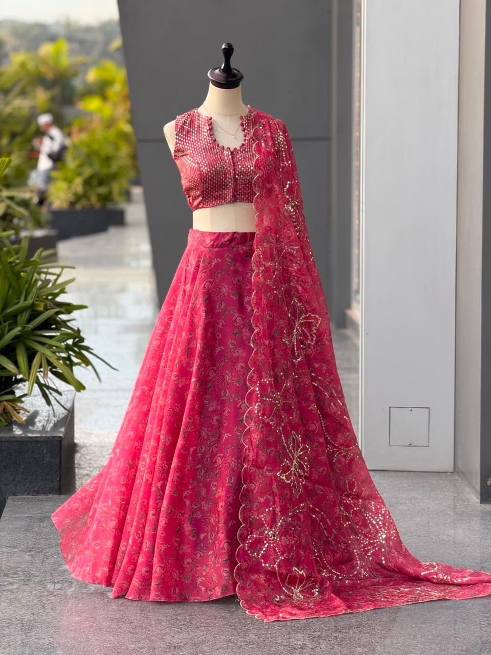 Jimmy Organza digital printed lehnga 8mtr flair lehenga