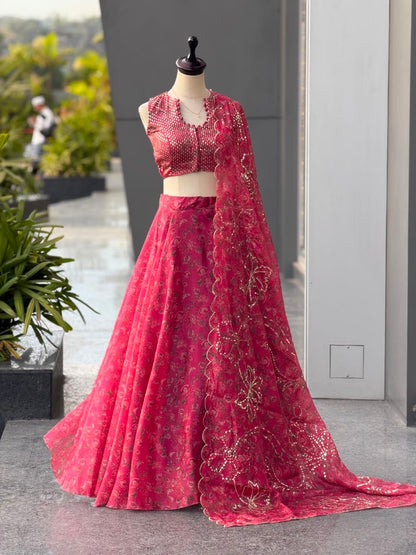 Jimmy Organza digital printed lehnga 8mtr flair lehenga