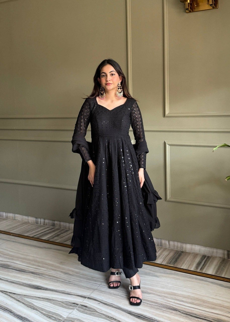 Heavy Pure Soft Fox Georgette Anarkali, Pant & Dupatta Set