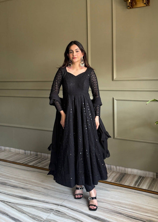 Heavy Pure Soft Fox Georgette Anarkali, Pant & Dupatta Set