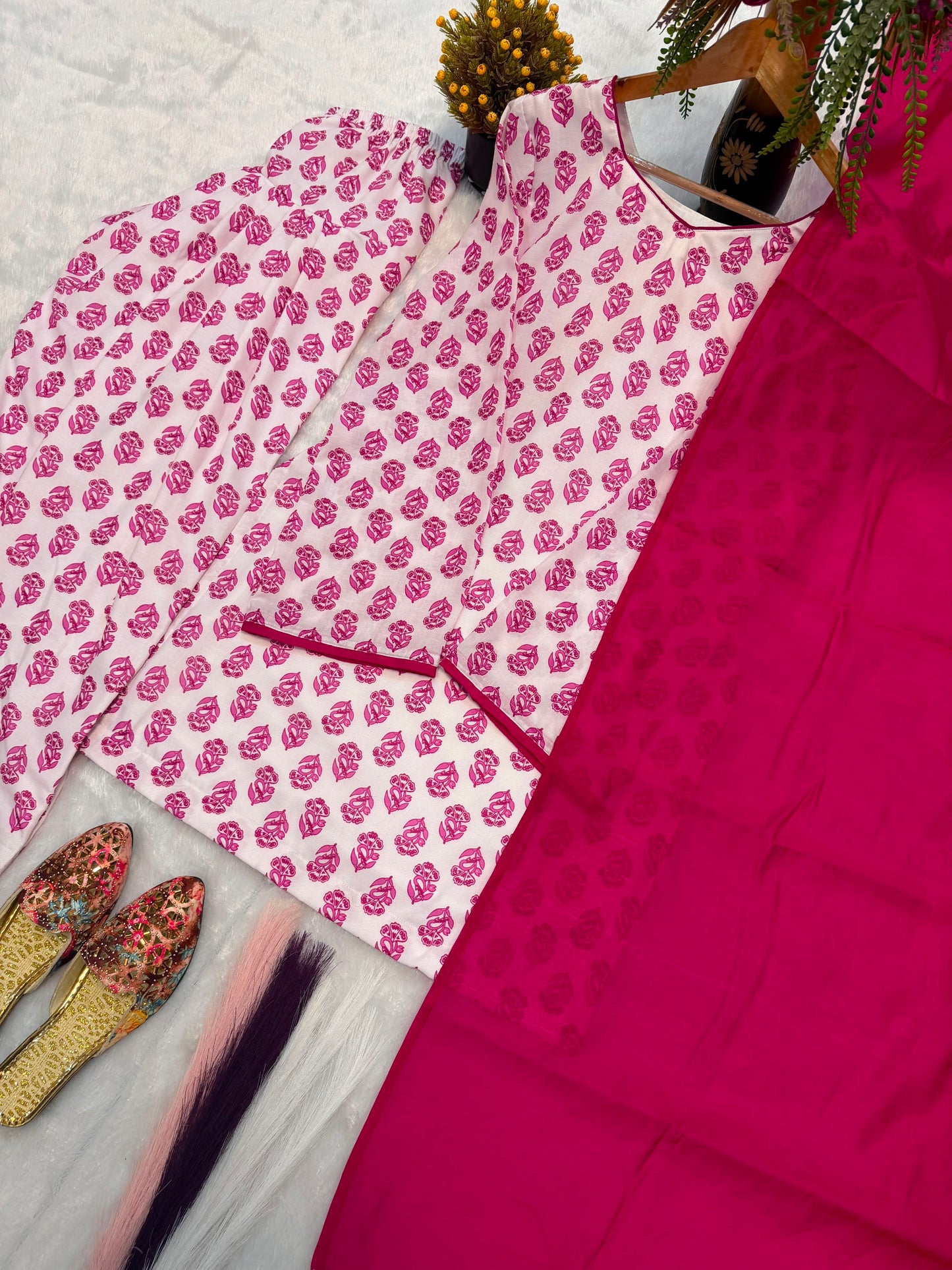 Heavy Pure Cambric Cotton Kurta Set with Farshi Pant and Dupatta