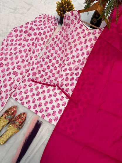 Heavy Pure Cambric Cotton Kurta Set with Farshi Pant and Dupatta