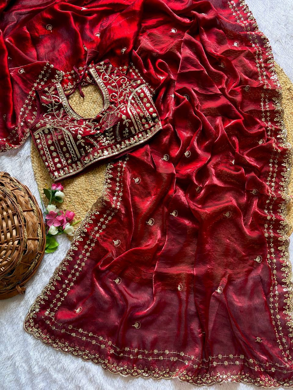 Beautiful Sequence work  Soft Fandy Silk  along with Full Stitched Blouse