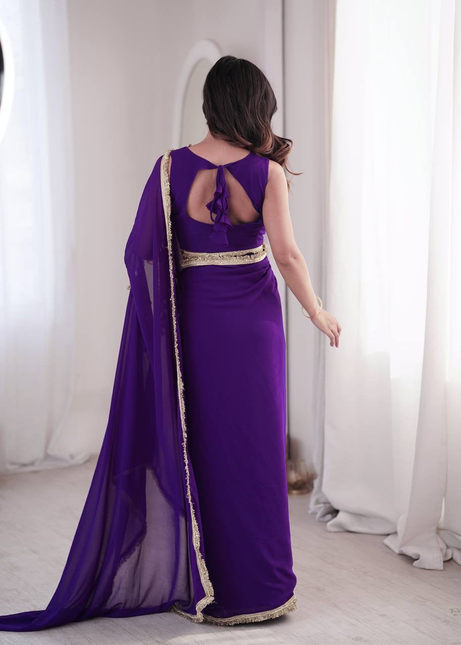 PARTY WEAR GEORGETTE READY MADE LACE BORDER SAREE