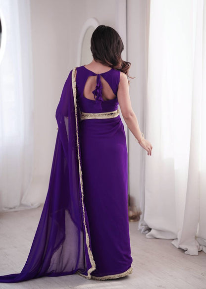 PARTY WEAR GEORGETTE READY MADE LACE BORDER SAREE